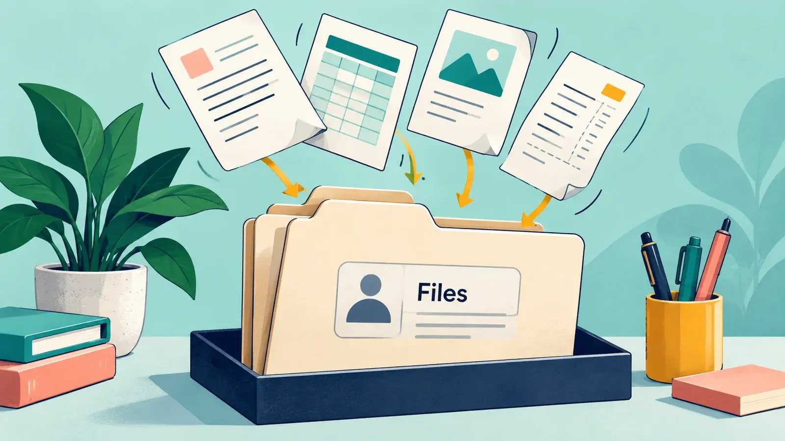 Documents drop into a folder attached to a customer record.