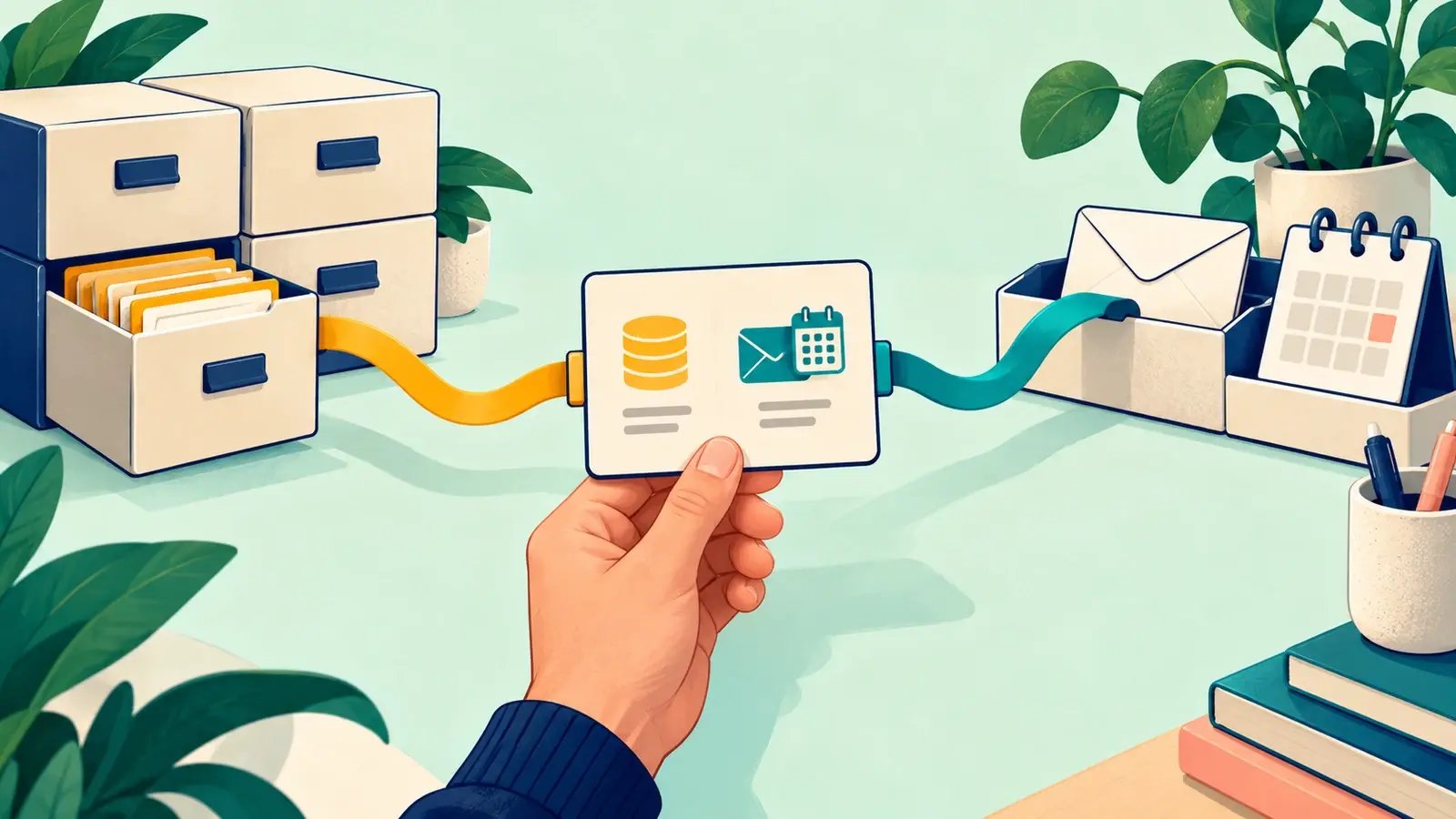 Two reference paths lead to a data archive and a mail organizer.