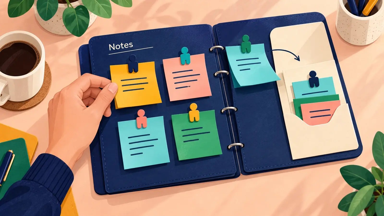 Recipient-tagged sticky notes form a conversation around a business record.