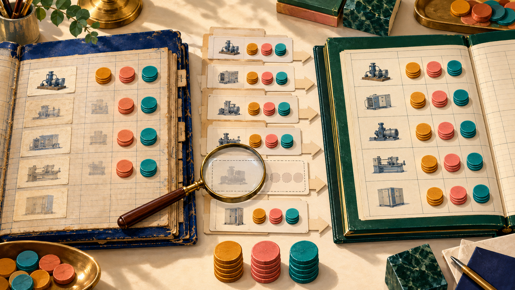 Legacy and new asset registers are reconciled through matching equipment identity and historical value records.