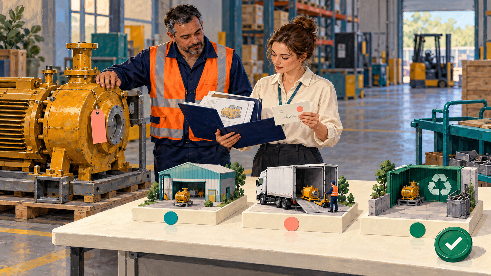 An equipment asset is reviewed against separate transfer, sale and retirement destinations.