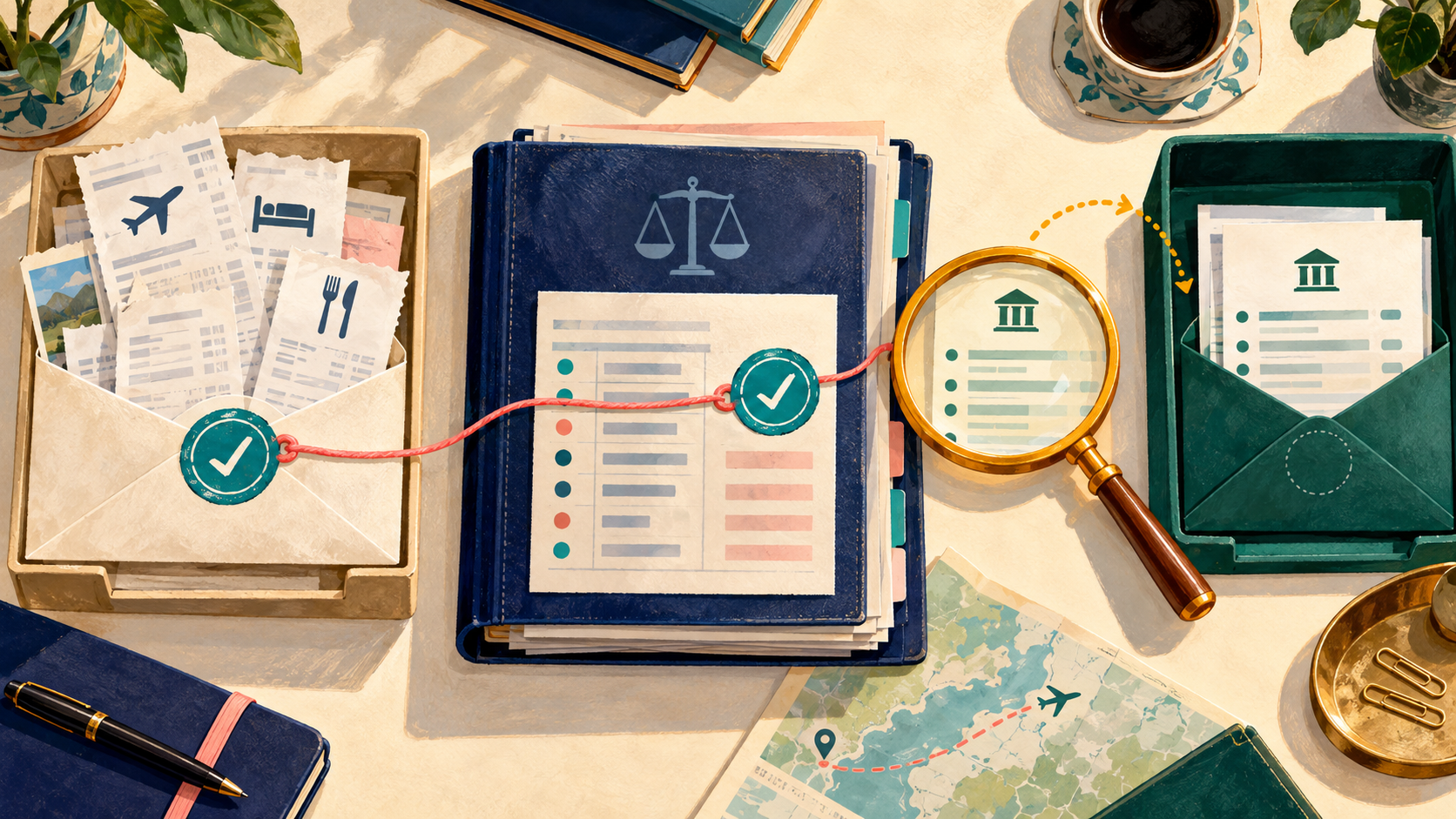 Receipt approval and accounting posting connect to a separately reviewed bank-reimbursement confirmation.