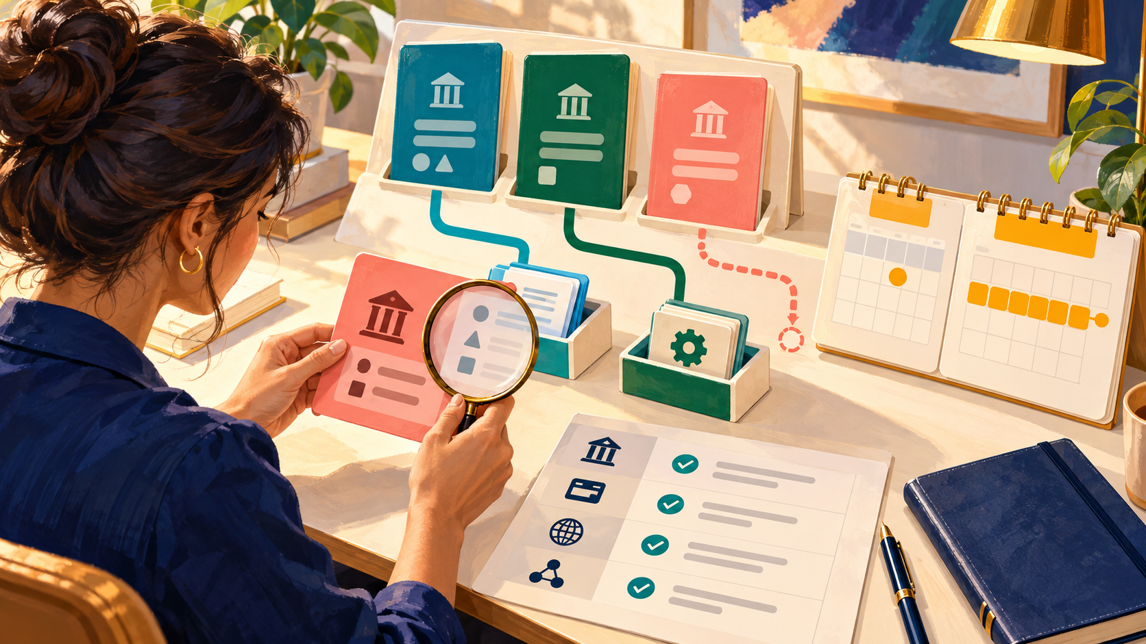 A finance lead checks bank accounts, connection paths and import-history windows before implementation.