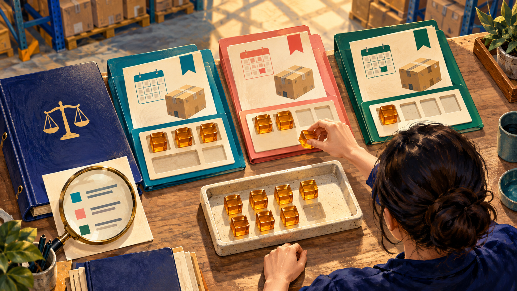 A planner distributes a finite set of stock tokens among competing customer-order folders.