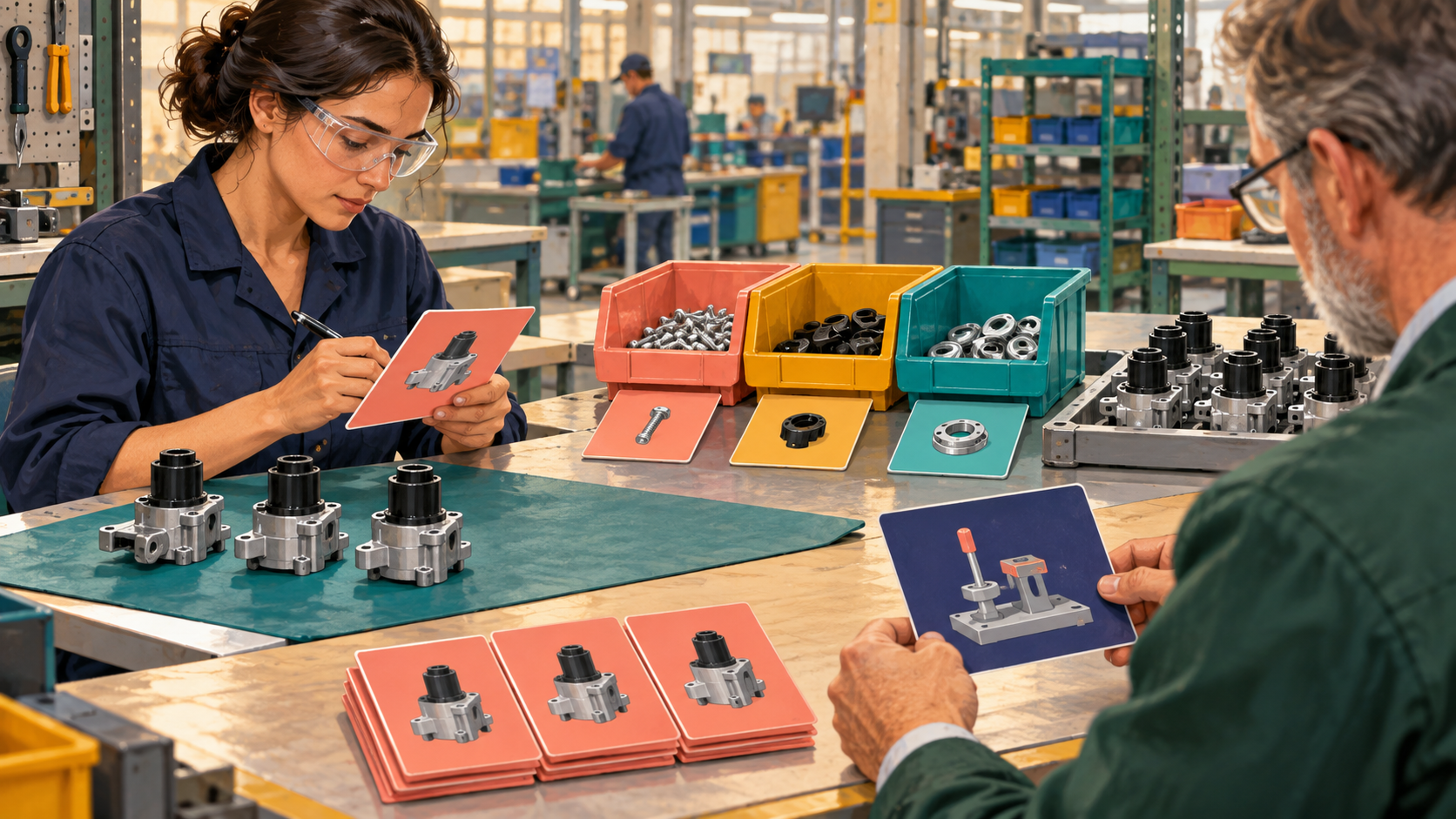 Operators compare completed units, component consumption and separate setup-time evidence before backflush posting.