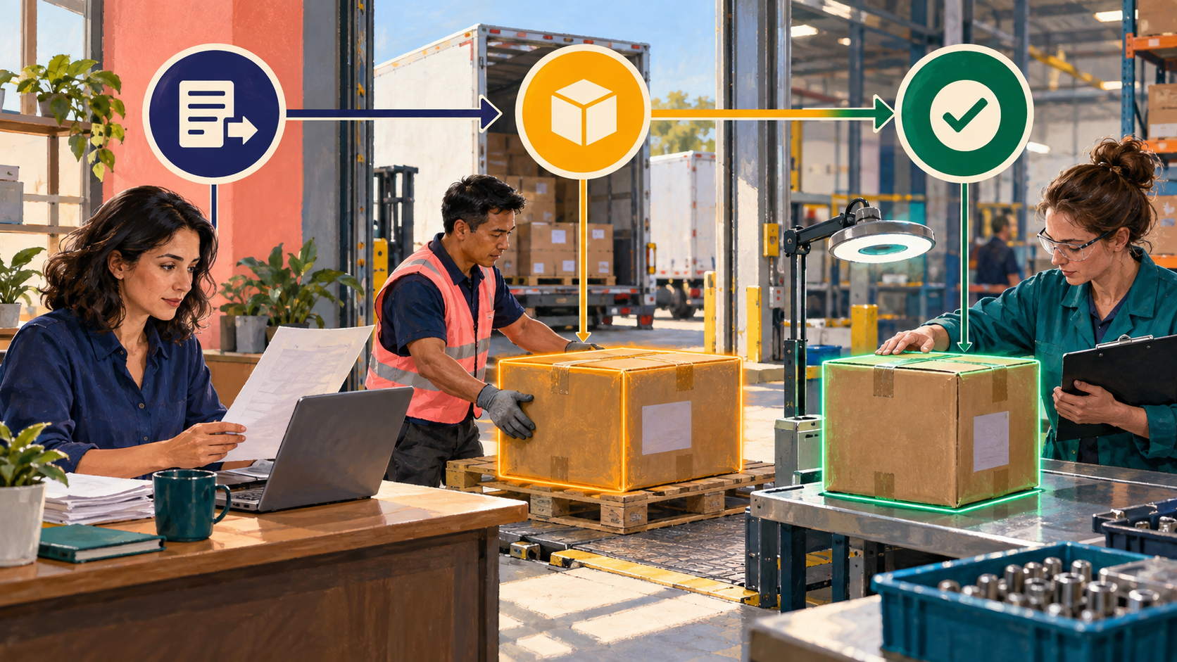 Purchasing, receiving and quality staff distinguish order release, physical receipt and release for use.