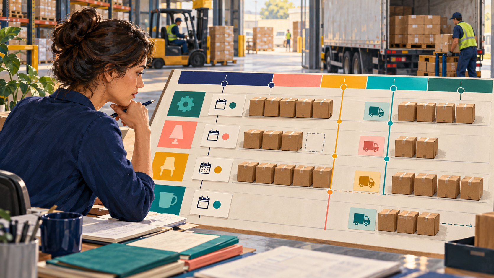 A buyer compares promised dates, complete receipts, partial deliveries and late arrivals by order line.