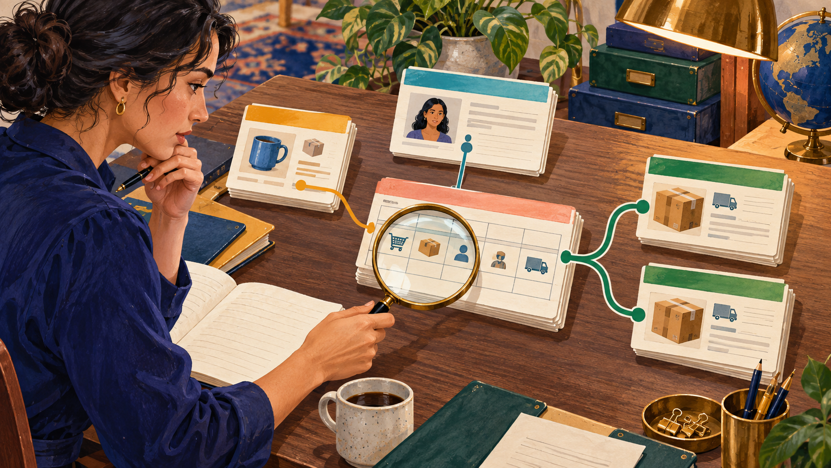 An analyst compares transaction-line identity with one-to-one and one-to-many dataset relationships.