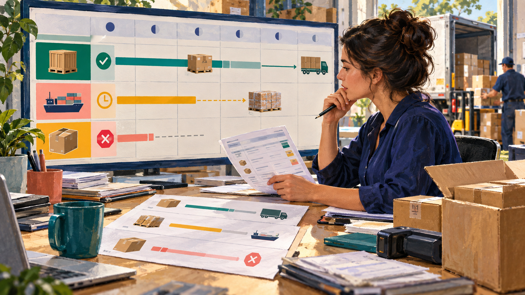 A planner checks open order-line quantities, supply evidence and changing ship-date confidence in a backlog review.