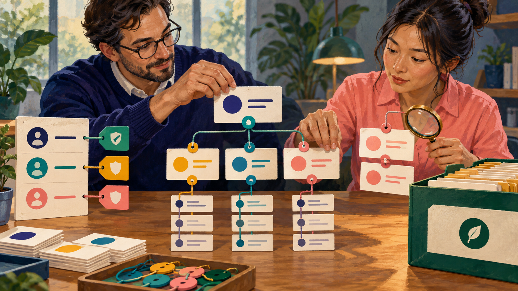 A process owner and administrator review record identity, parent-child relationships, lifecycle and access.