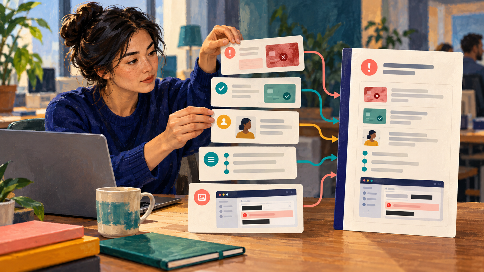 A support analyst assembles a redacted incident packet with one failing case and a matching working example.