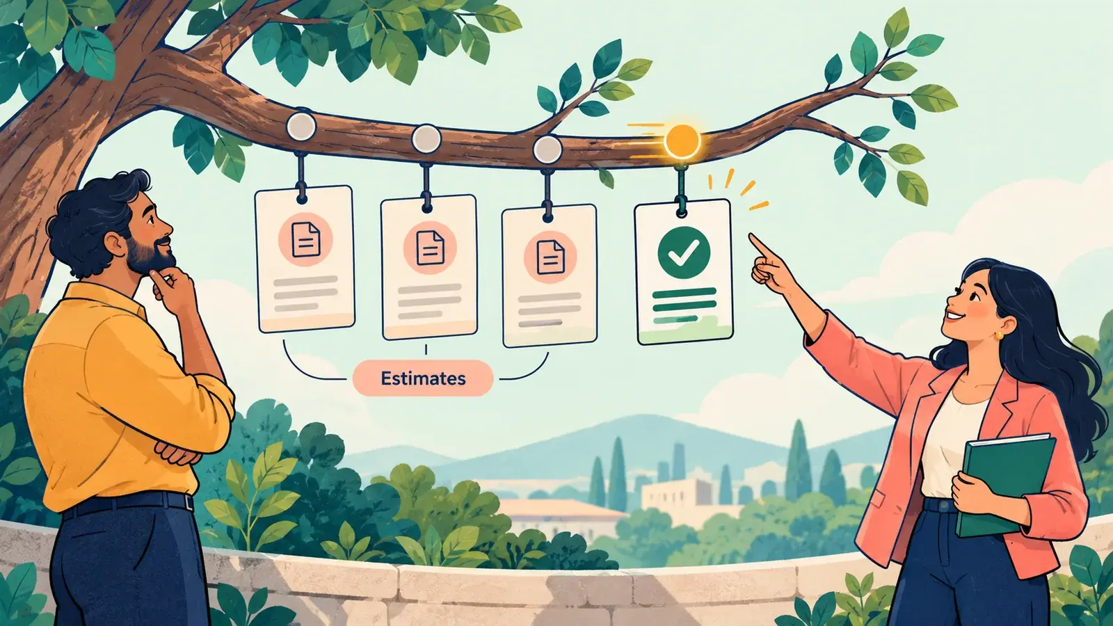 Several estimates share one opportunity status while one leads to a sale.