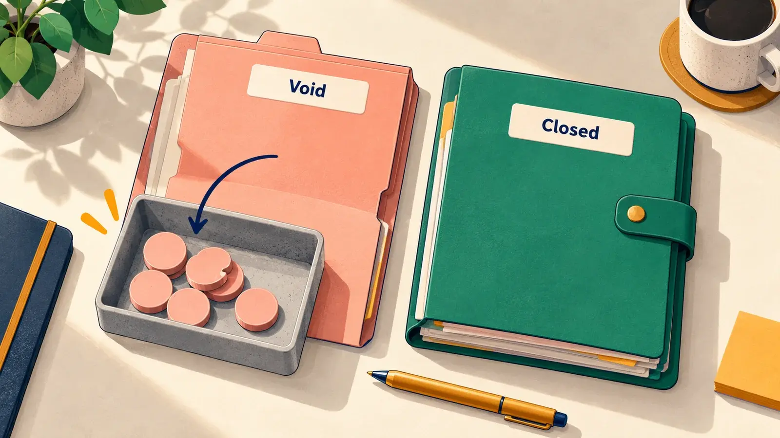 One order loses its quantity tokens while another closes with its contents intact.