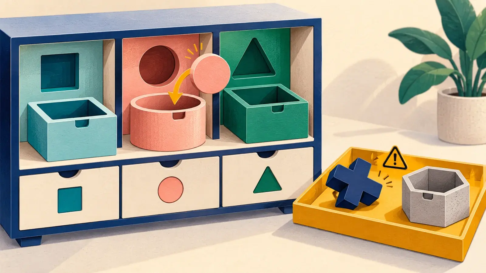 Compatible and incompatible value tokens meet different field-shaped containers.