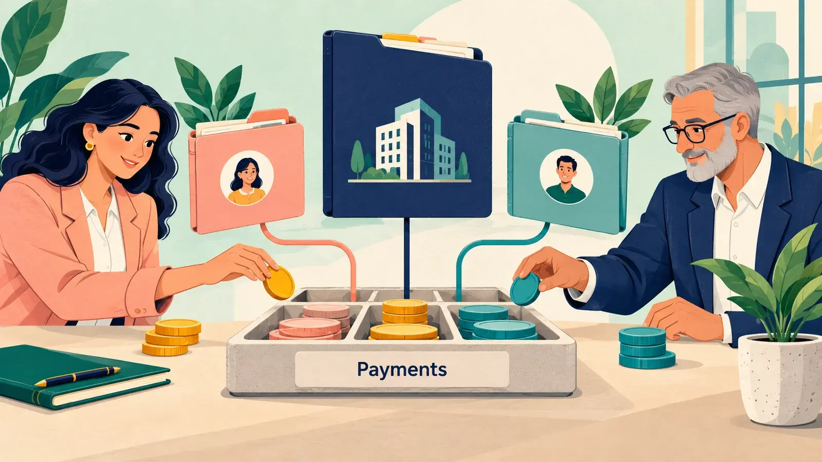 A shared payment tray allocates value to linked customer invoices.