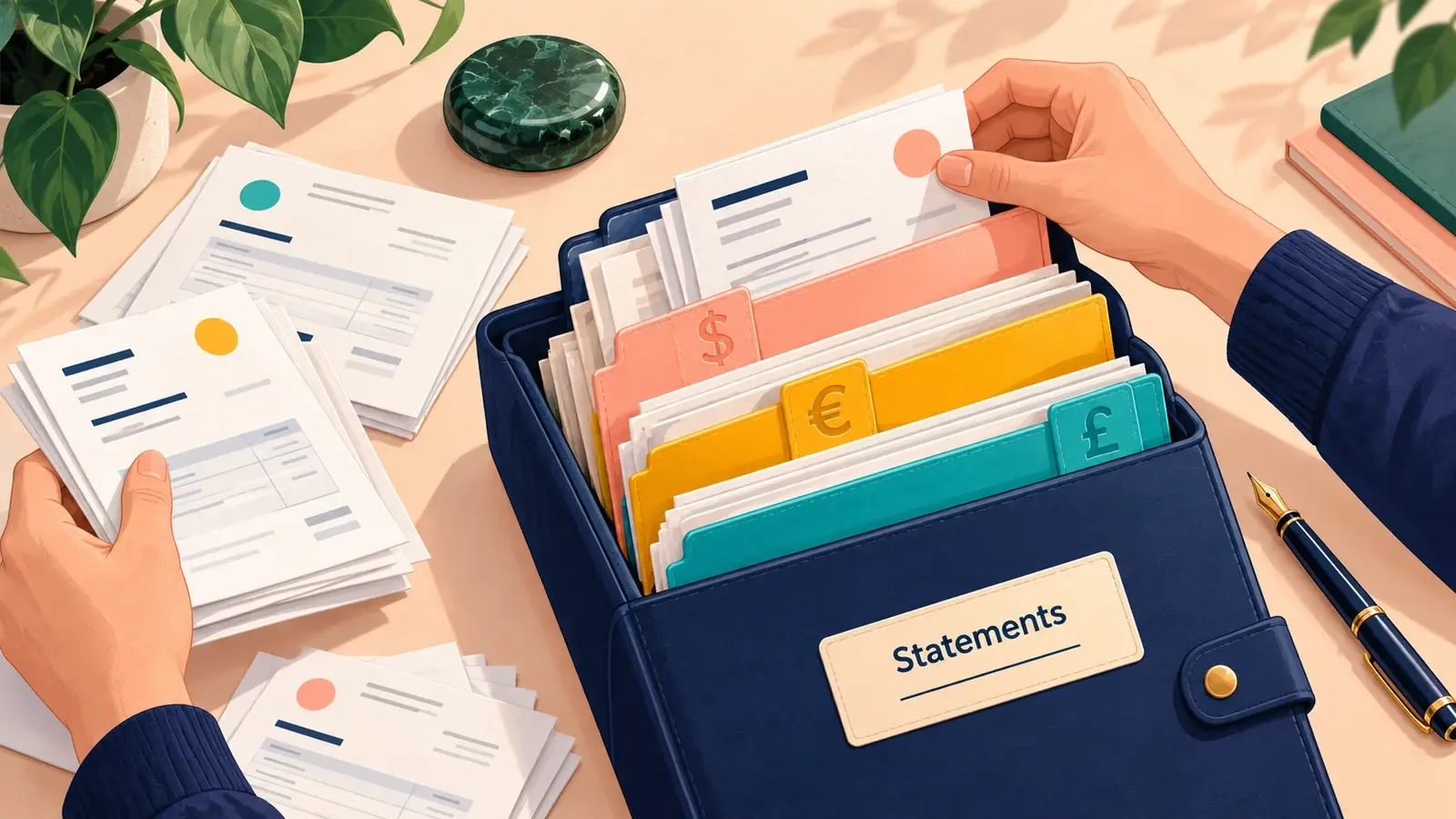 Open invoices gather into customer statements separated by currency.