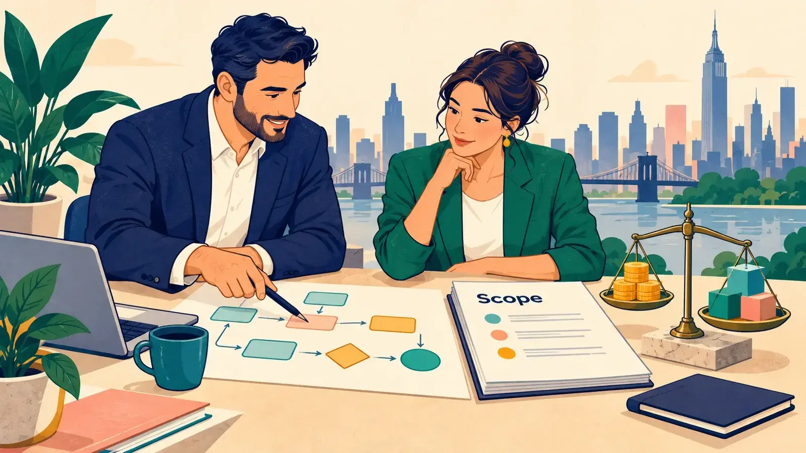 An implementation partner and business leader review scope, processes and cost.