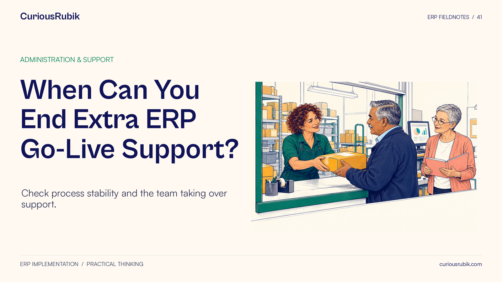 An operating team completes everyday work while a support colleague remains available nearby.