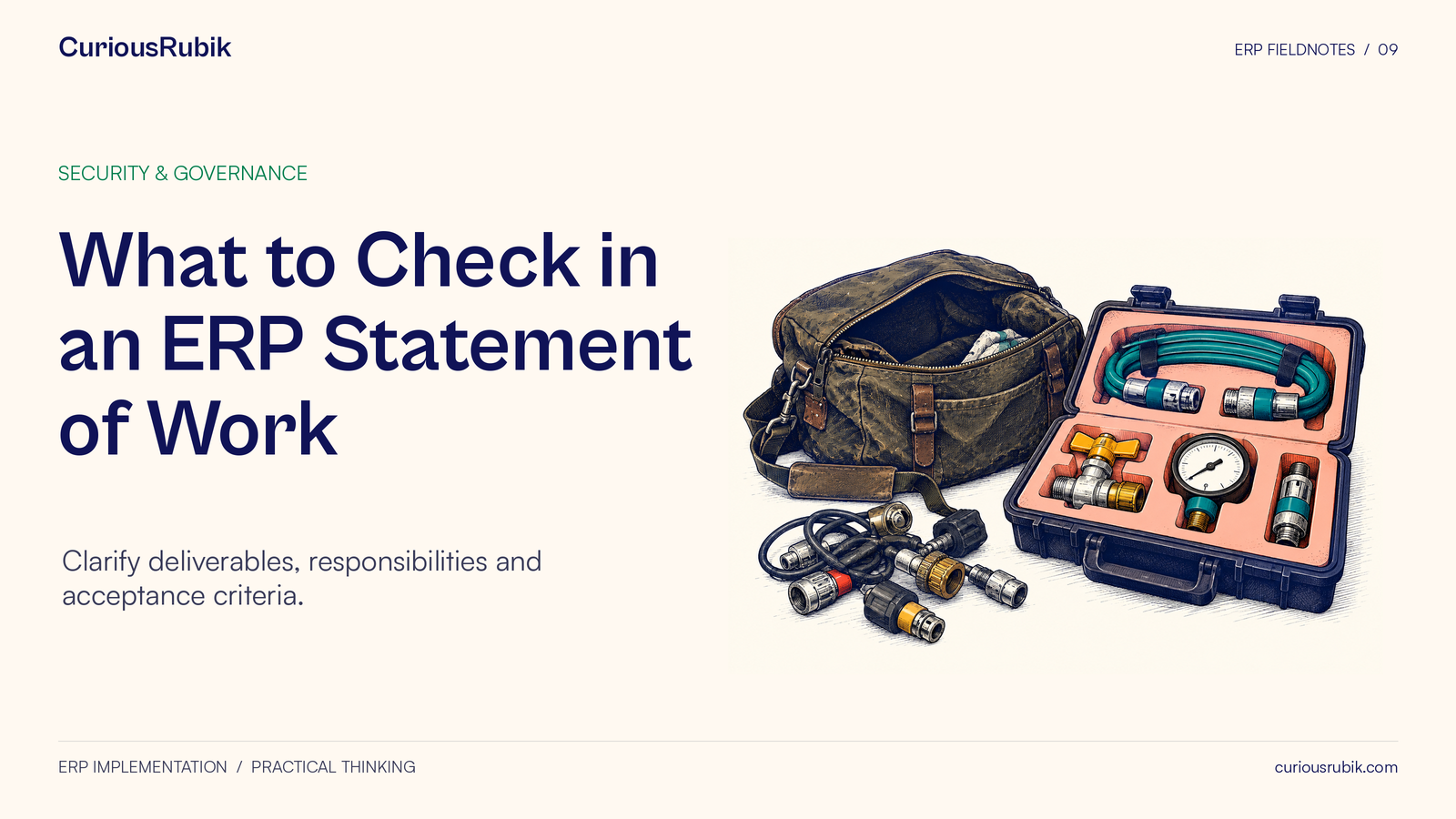 A maintenance satchel and an organized handoff kit contain matching tools and components.